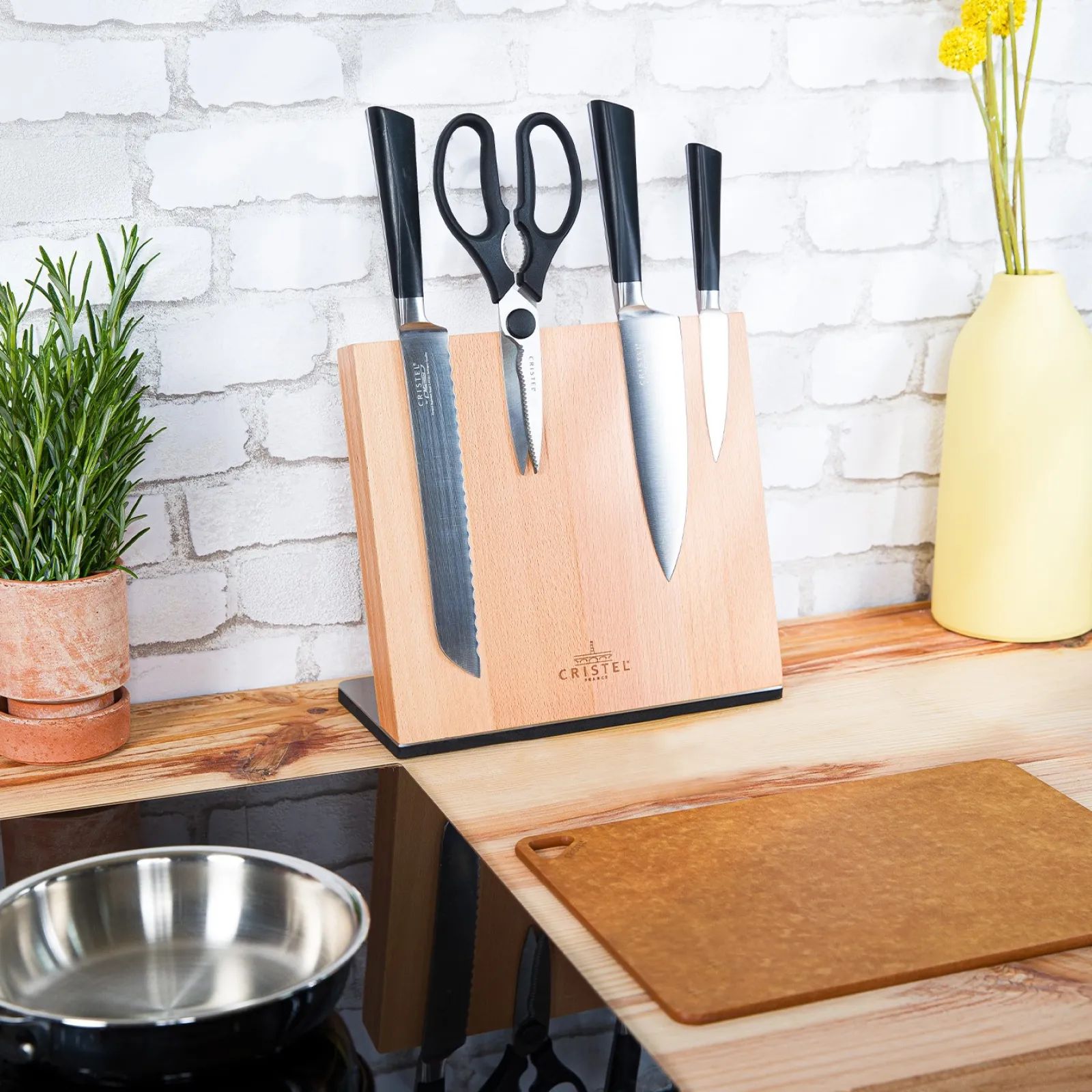 CRISTEL Bloc à couteaux aimanté en bois de hêtre