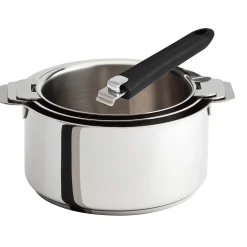 CRISTEL Set de 3 casseroles inox + 1 poignée amovible colorée