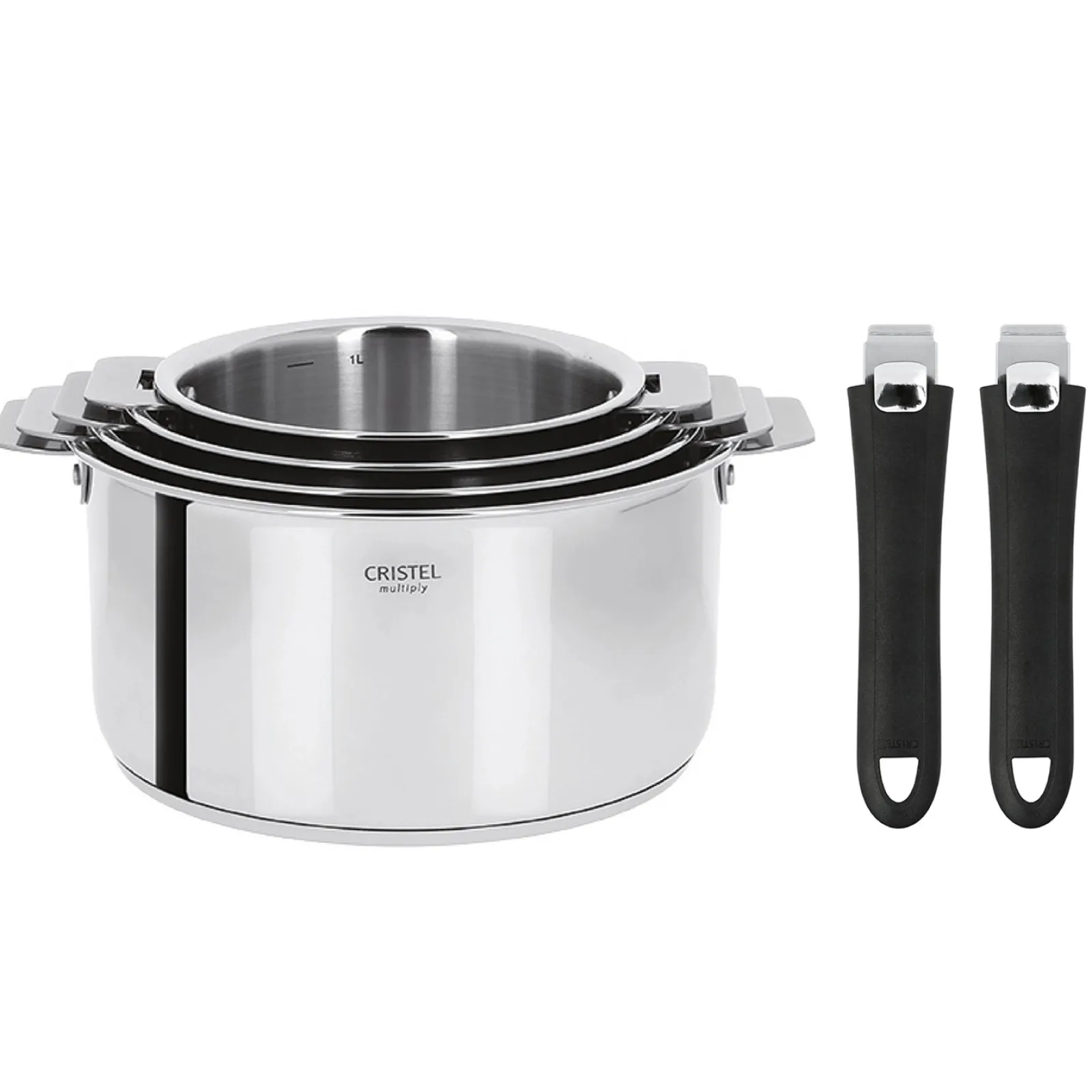 CRISTEL Série de 4 casseroles Casteline + 2 poignées Mutine